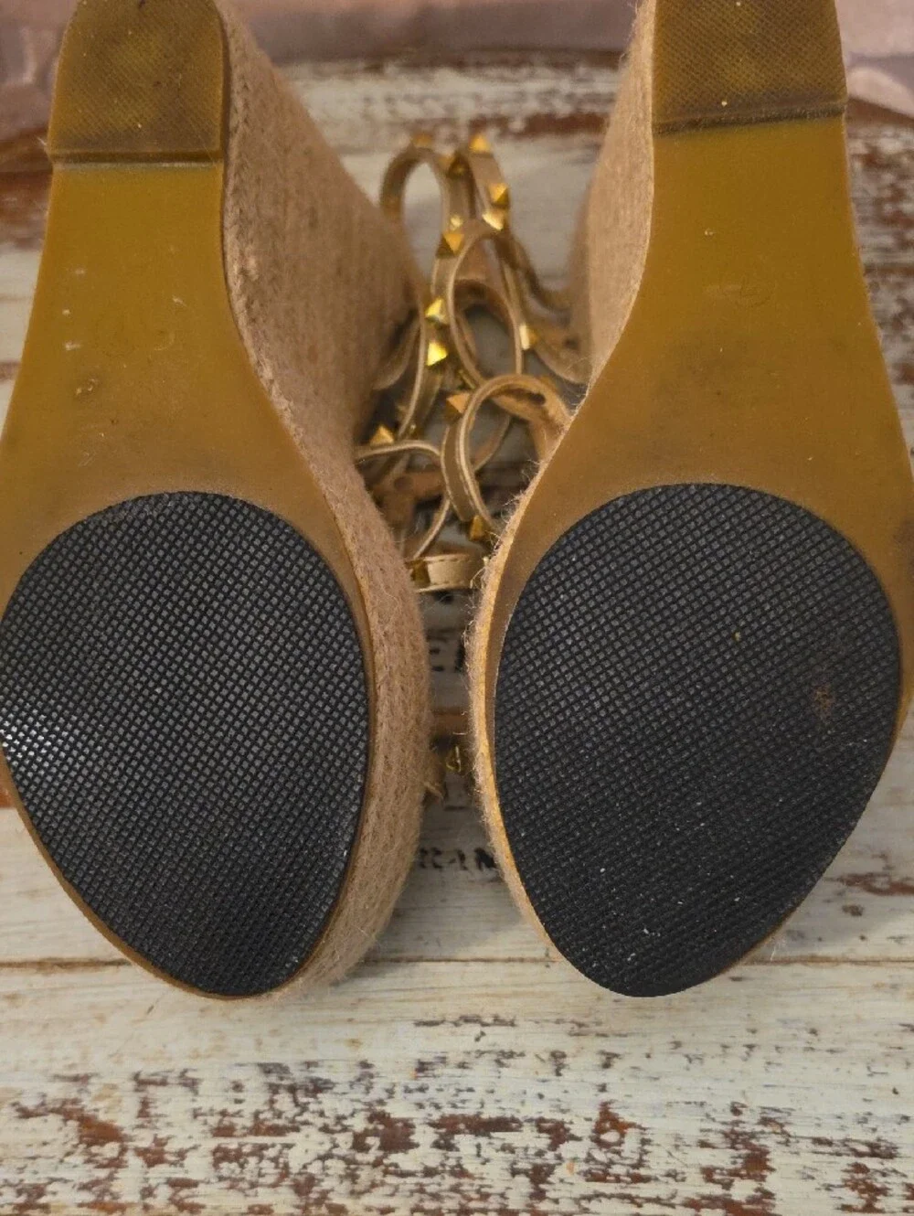 Gold Studded Espadrille Wedge Sandals - Women